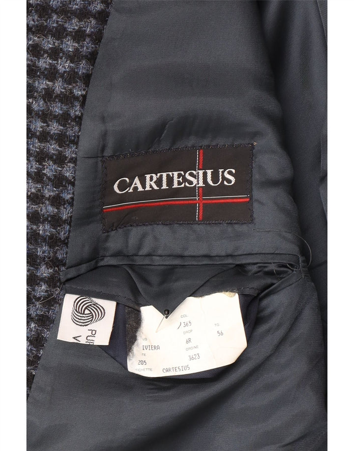 Vintage Ανδρικό σακάκι σακάκι με 2 κουμπιά IT 56 3XL Μπλε Houndstooth παρθένο μαλλί