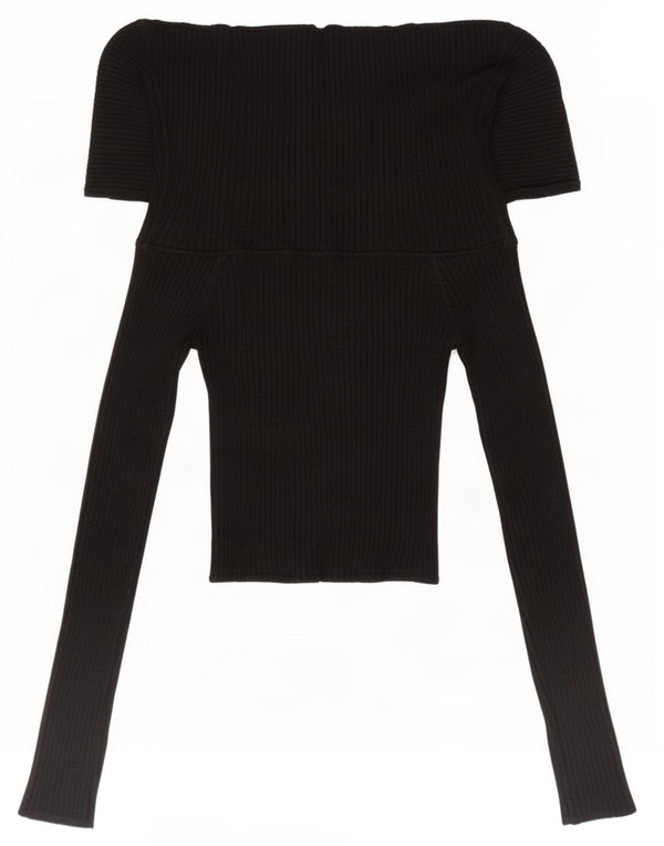 Γυναικεία Zara Crop μακρυμάνικη μπλούζα τοπ UK 8 Small Black Nylon