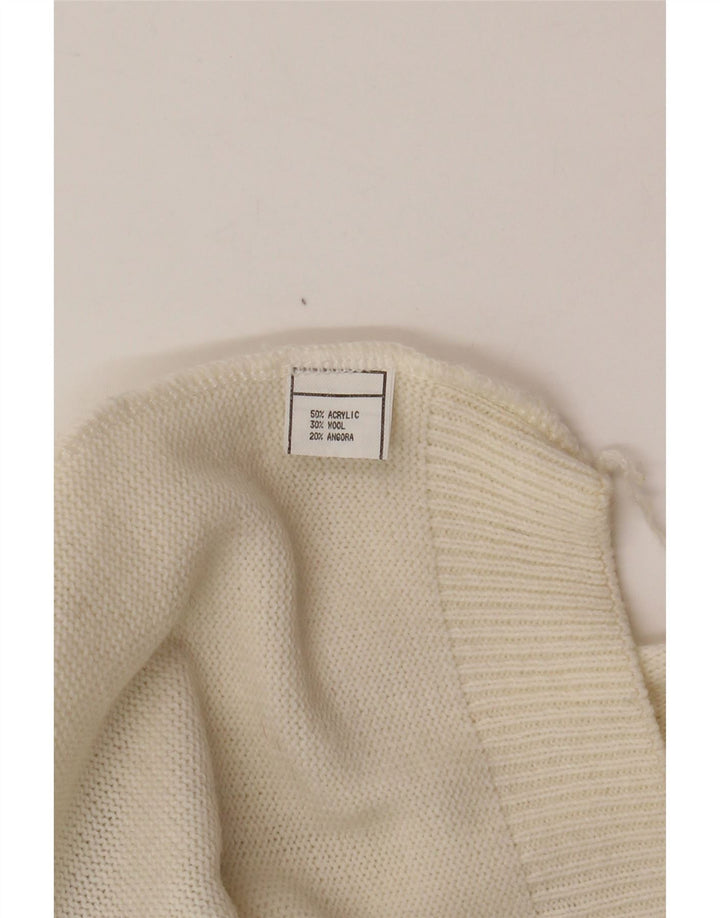 VINTAGE Γυναικείο πουλόβερ με λαιμό χελώνα UK 16 Large White Fair Isle