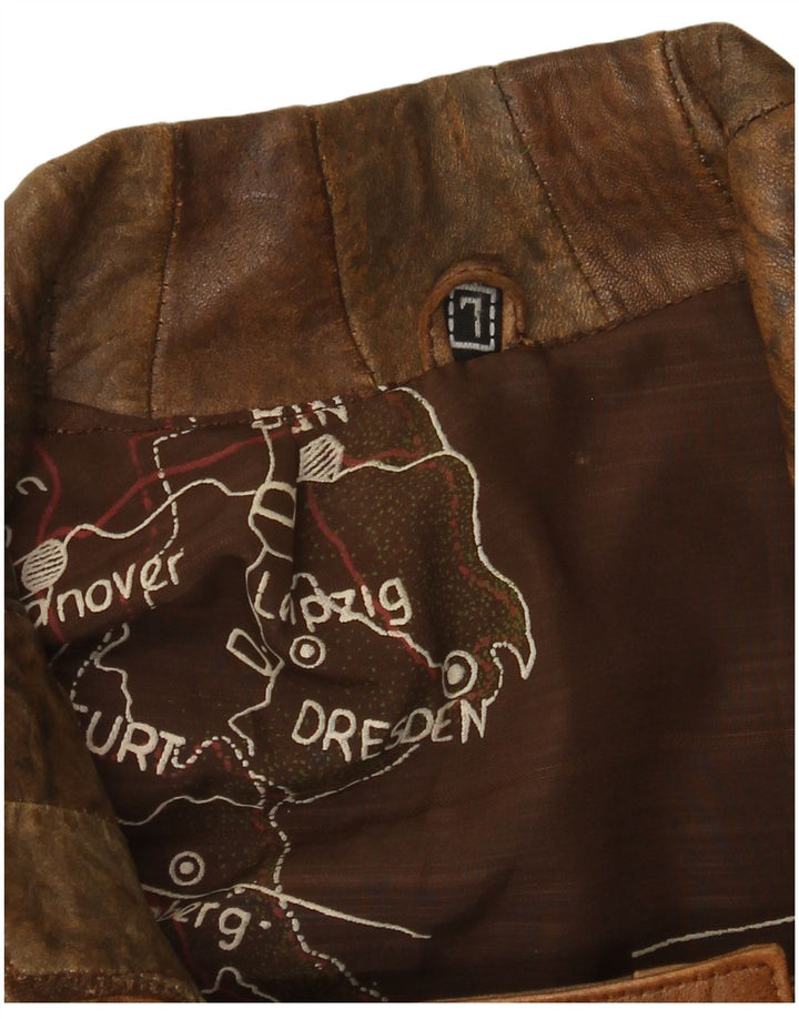 Vintage Γυναικείο Bomber Δερμάτινο Μπουφάν UK 16 Μεγάλο Καφέ Patchwork