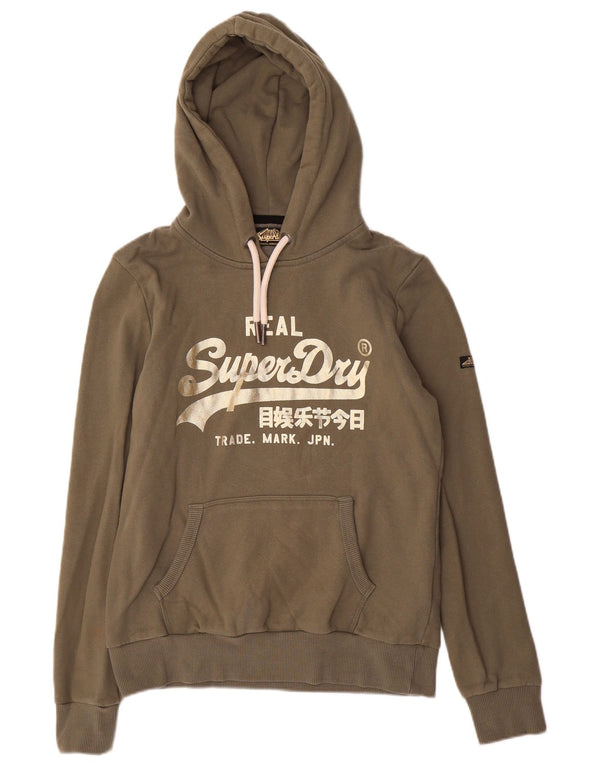 Superdry Γυναικεία γραφικά υπερμεγέθη μπλούζα με κουκούλα UK 10 Μικρό Χακί Βαμβάκι