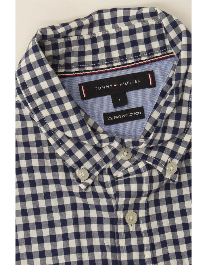 Ανδρικό πουκάμισο Tommy Hilfiger Large Navy Blue Gingham Cotton