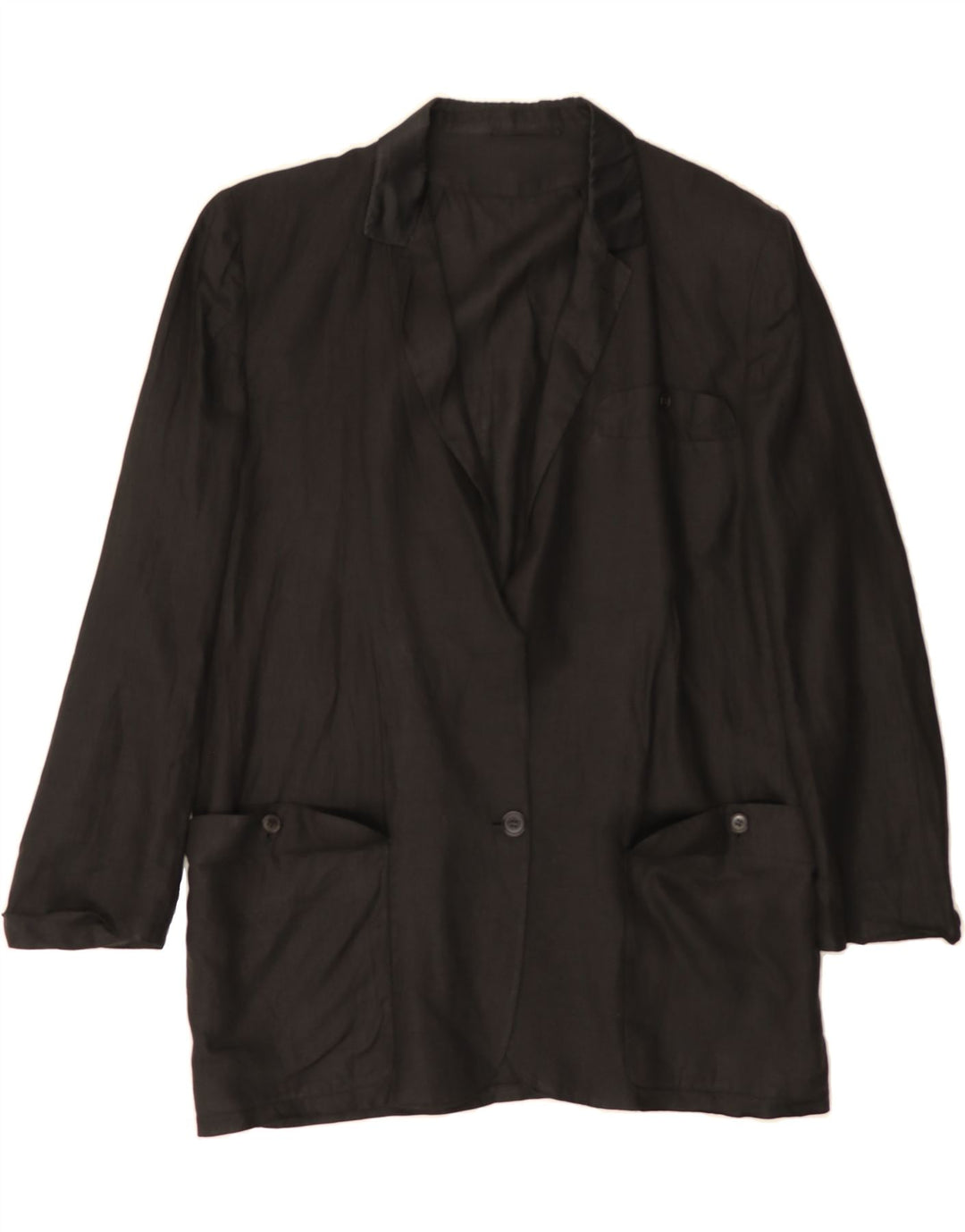 VINTAGE Womens Longline 1 Button Blazer Jacket UK 14 Large Black Vintage Vintage and Second-Hand Vintage from Messina Hembry 