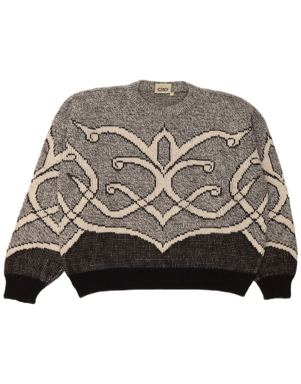 Cido γυναικείο πουλόβερ με λαιμόκοψη μεγάλου μεγέθους UK 16 Large Grey Fair Isle