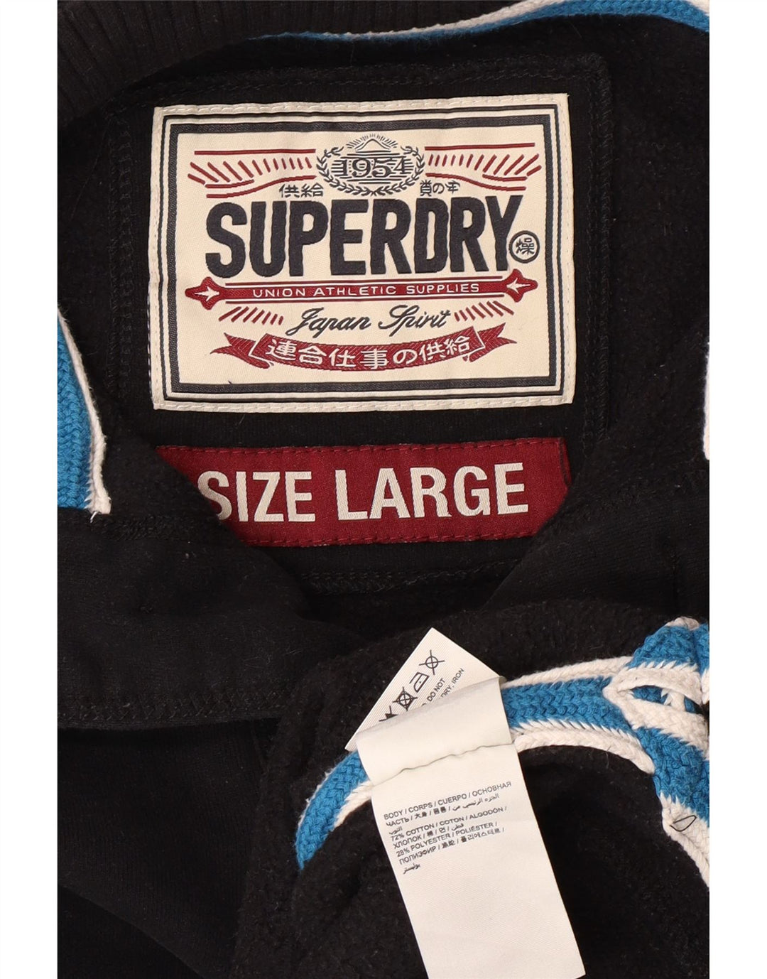 Ανδρικό φούτερ με λαιμόκοψη Superdry, μεγάλο μαύρο βαμβακερό