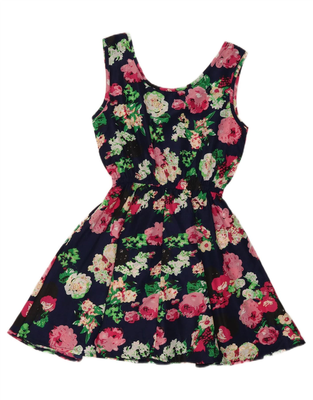 Vintage Γυναικείο Sundress UK 12 Medium Navy Blue Floral Polyester