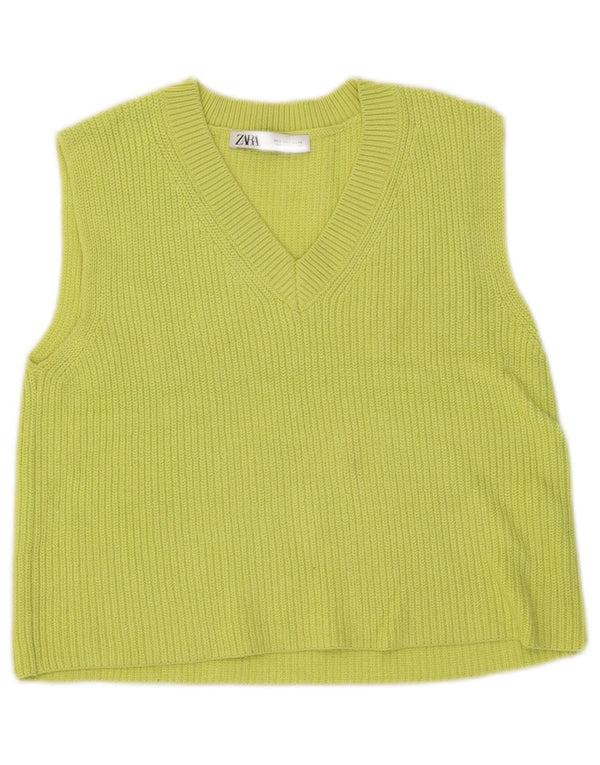 Zara Γυναικείο γιλέκο Crop Tank Top UK 10 Small Green Cotton