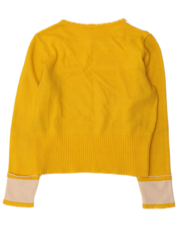 Vintage γυναικείο Crop Boat Neck Jumper UK 10 Small Yellow Colourblock