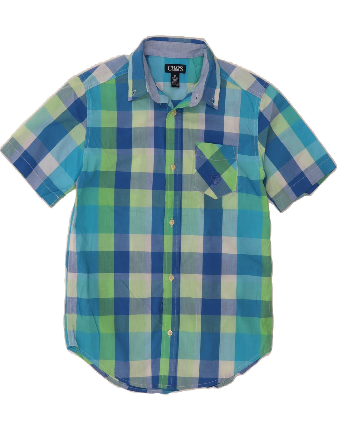 CHAPS Boys Short Sleeve Shirt 10-11 Years Blue Check Cotton Vintage Chaps and Second-Hand Chaps from Messina Hembry 