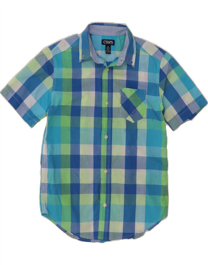 CHAPS Boys Short Sleeve Shirt 10-11 Years Blue Check Cotton Vintage Chaps and Second-Hand Chaps from Messina Hembry 