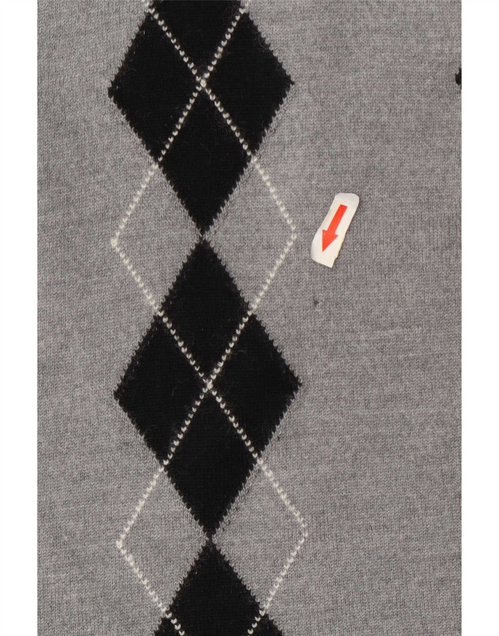 Vintage γυναικείο πουλόβερ με ρολό λαιμόκοψη UK 14 Medium Grey Argyle/Diamond
