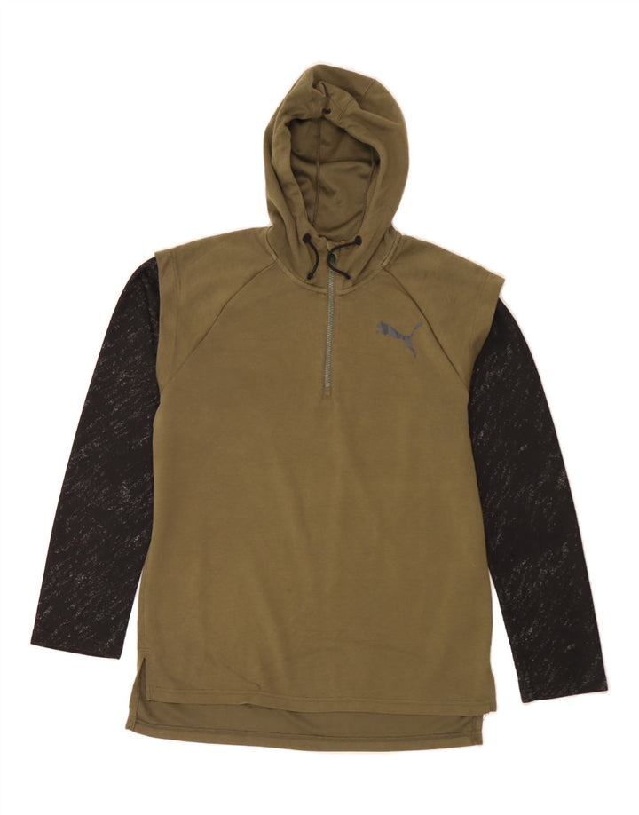 PUMA Mens Zip Neck Hoodie Jumper Medium Khaki Colourblock Polyester Vintage Puma and Second-Hand Puma from Messina Hembry 