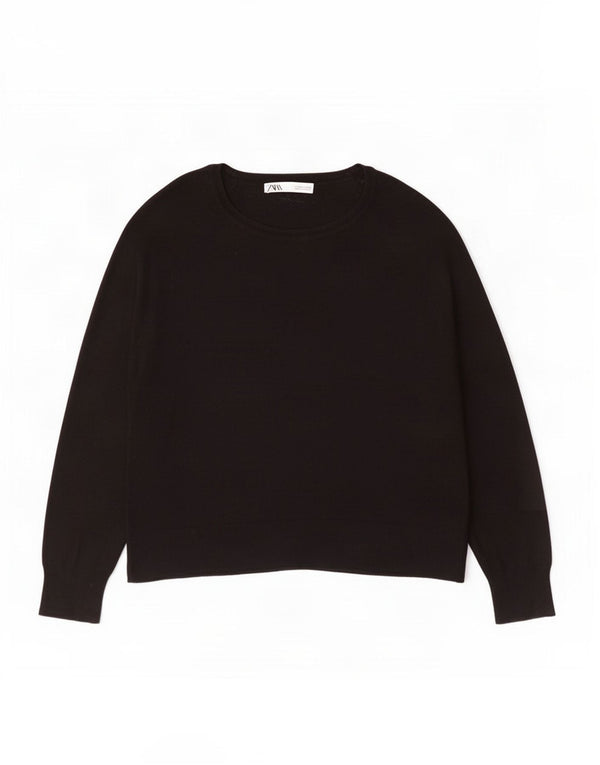 Zara Γυναικείο πουλόβερ με λαιμό σκάφος UK 10 Small Black Viscose