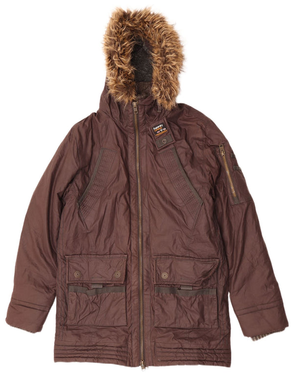 Superdry Ανδρικό μπουφάν Parka με κουκούλα κανονική εφαρμογή 2XL καφέ βαμβακερό