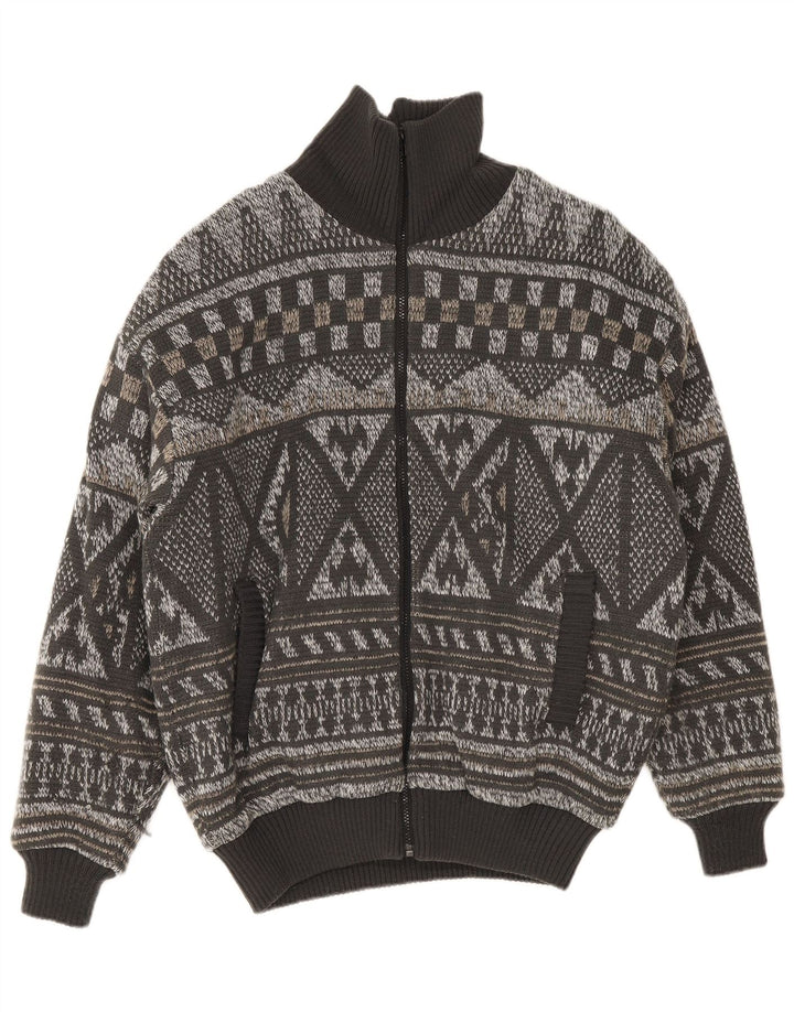 Vintage Ανδρικό πλεκτό Bomber Jacket IT 52 XL Grey Fair Isle Polyacrylic