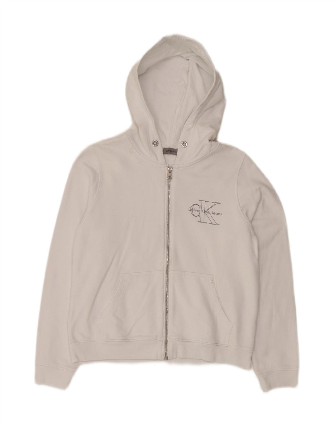 CALVIN KLEIN JEANS Γυναικείο πουλόβερ με κουκούλα με φερμουάρ UK 10 Small White