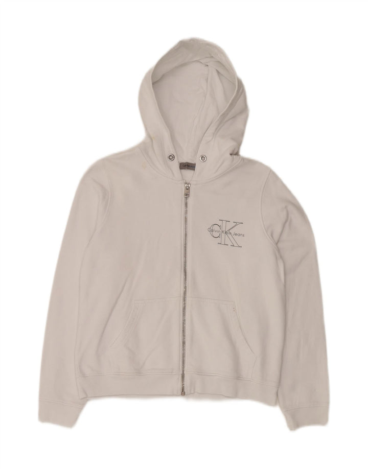 CALVIN KLEIN JEANS Γυναικείο πουλόβερ με κουκούλα με φερμουάρ UK 10 Small White