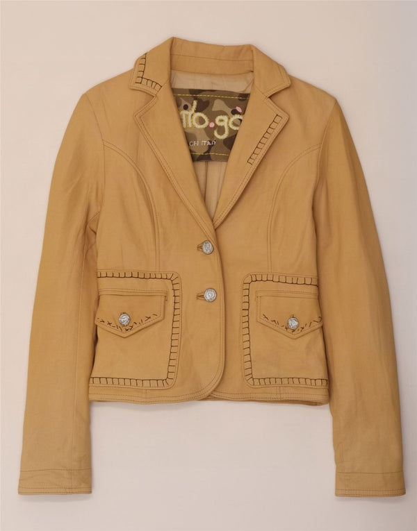 Vintage Γυναικείο Δερμάτινο Σακάκι με 2 Κουμπιά IT 42 Medium Beige