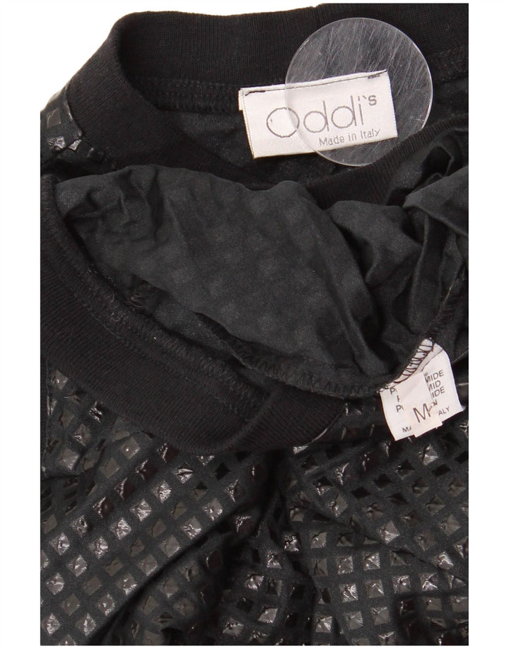 Vintage γυναικείο πουκάμισο μπλούζα UK 12 Medium Black Geometric Polyamide