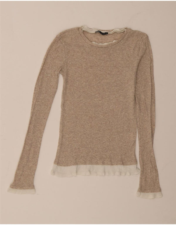 Zara Γυναικείο τοπ μακρυμάνικο UK 8 Small Beige Colourblock Βαμβακερό