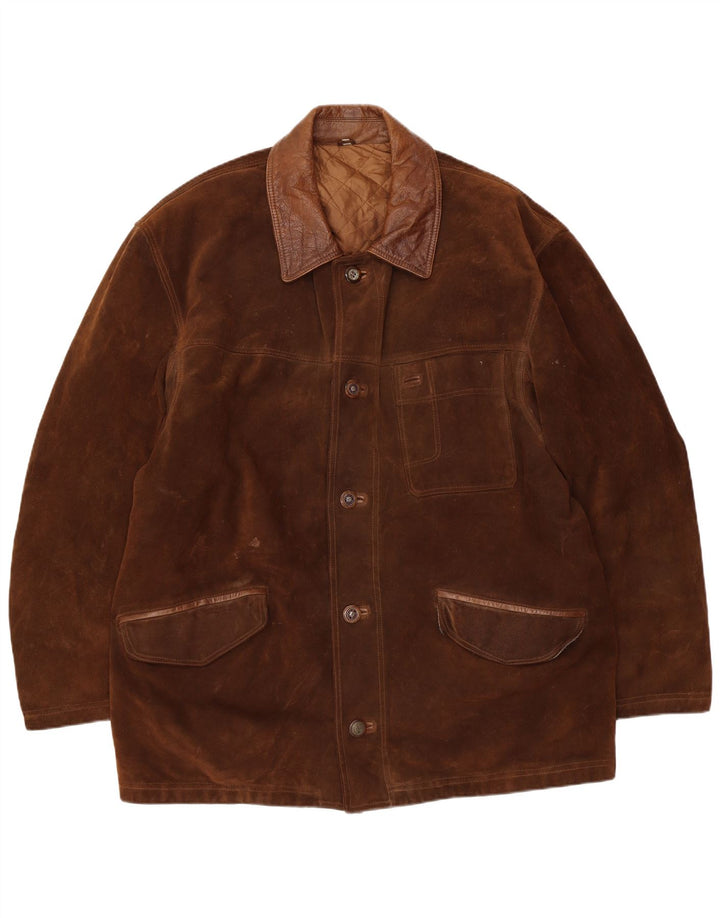 Vintage Ανδρικό Suede Jacket IT 54 2XL Καφέ Δερμάτινο