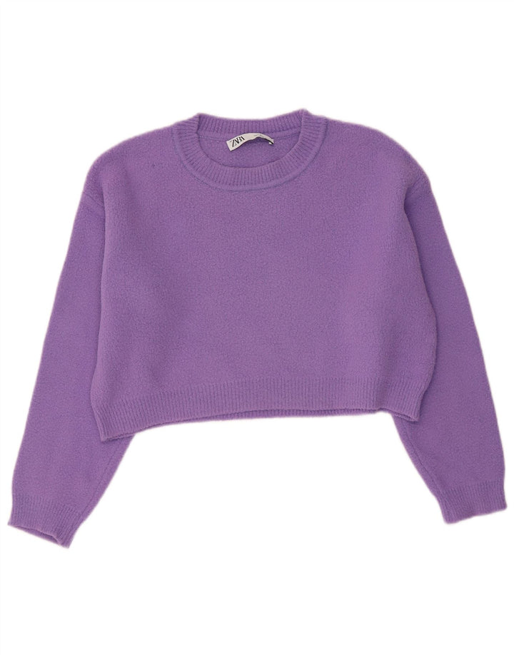 Γυναικείο πουλόβερ ZARA Crop Oversized Crew Neck Jumper UK 10 Small Purple