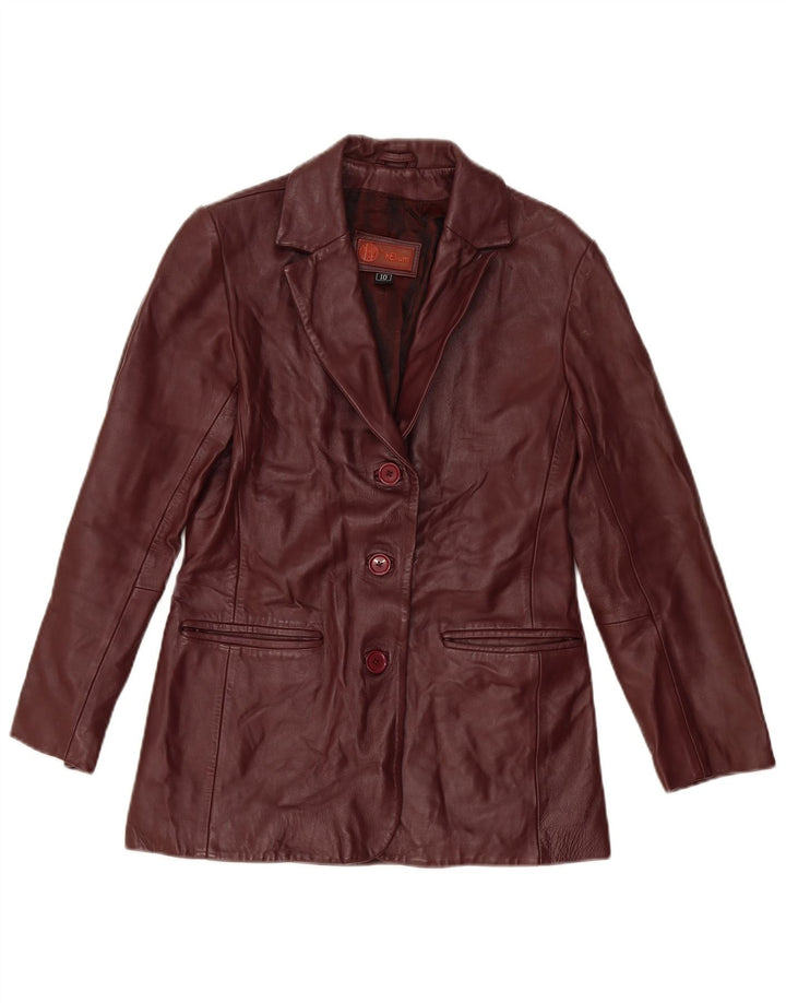 Helium Γυναικείο δερμάτινο σακάκι 3 κουμπιών UK 10 Small Burgundy