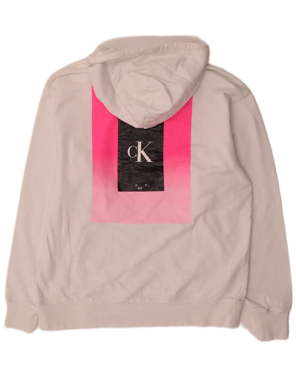 Calvin Klein Jeans Γυναικεία γραφικά oversized Hoodie Jumper UK 10 Small White