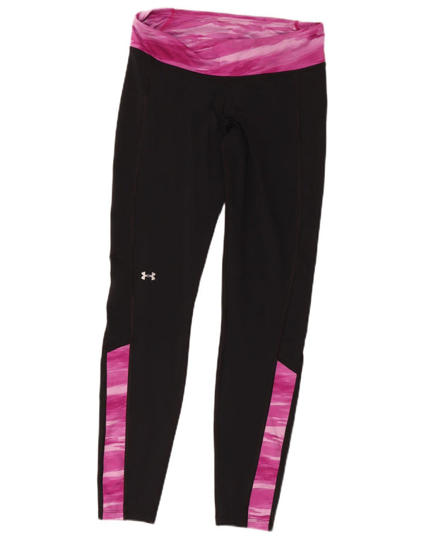 Under Armour Womens Cold Gear Leggings UK 14 Medium Black Colourblock