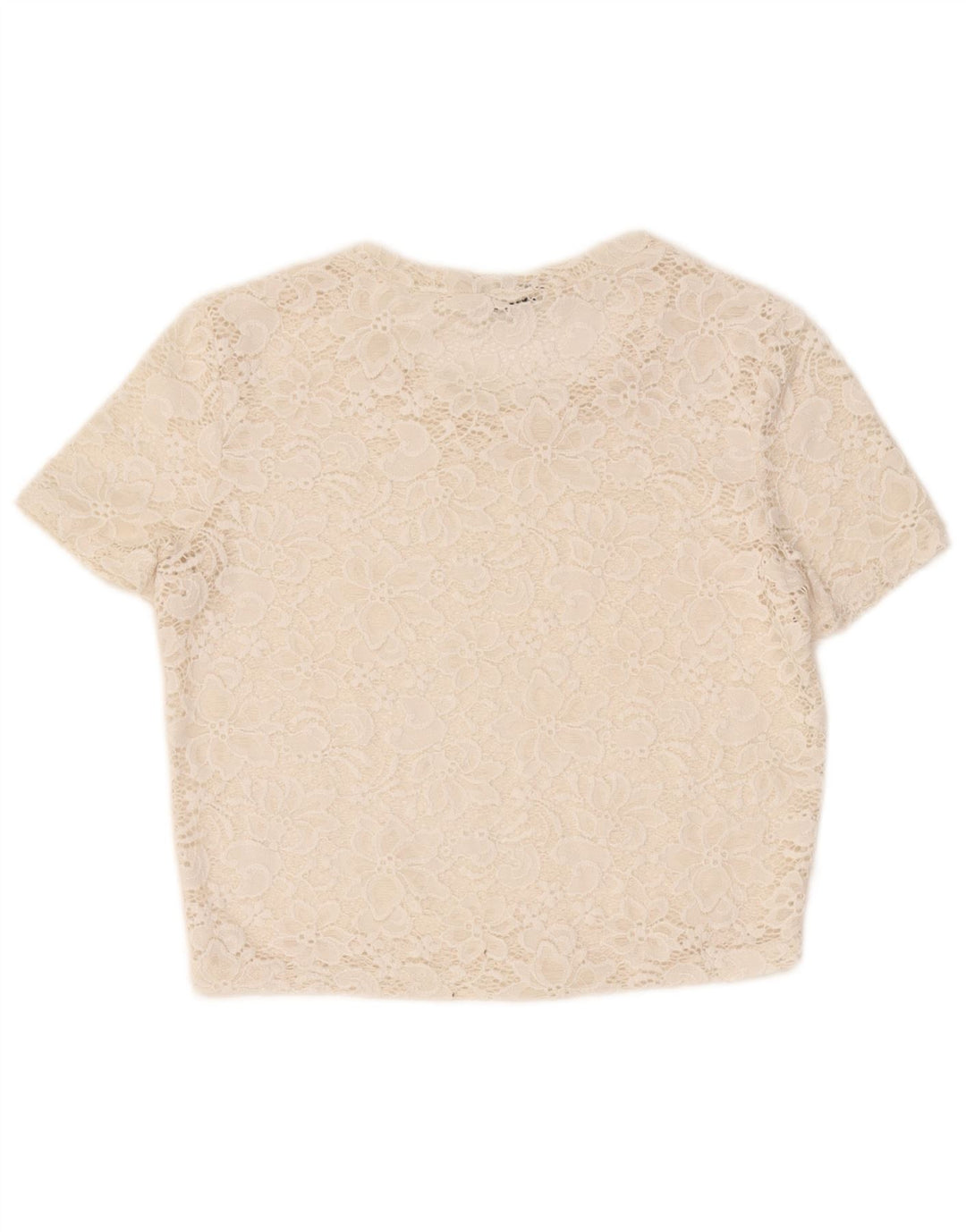 Zara Womens Crop See Through Μπλούζα Τοπ UK 12 Medium Off White Floral