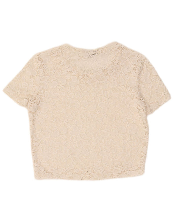 Zara Womens Crop See Through Μπλούζα Τοπ UK 12 Medium Off White Floral