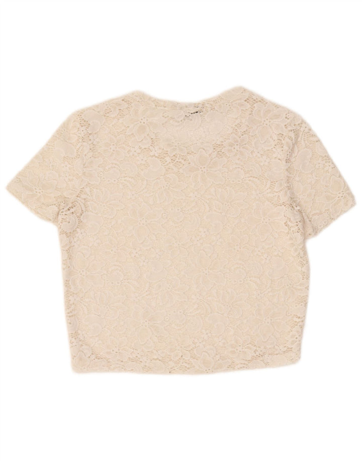Zara Womens Crop See Through Μπλούζα Τοπ UK 12 Medium Off White Floral