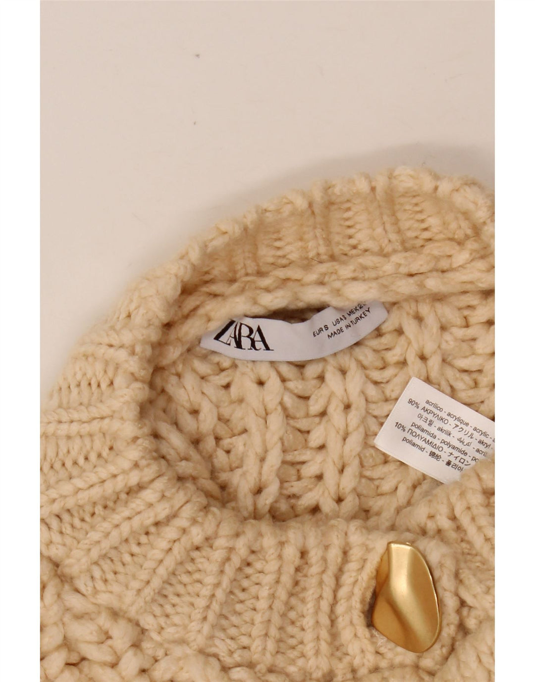 Γυναικείο πουλόβερ ZARA Crop Oversized Cardigan UK 10 Small Beige Acrylic