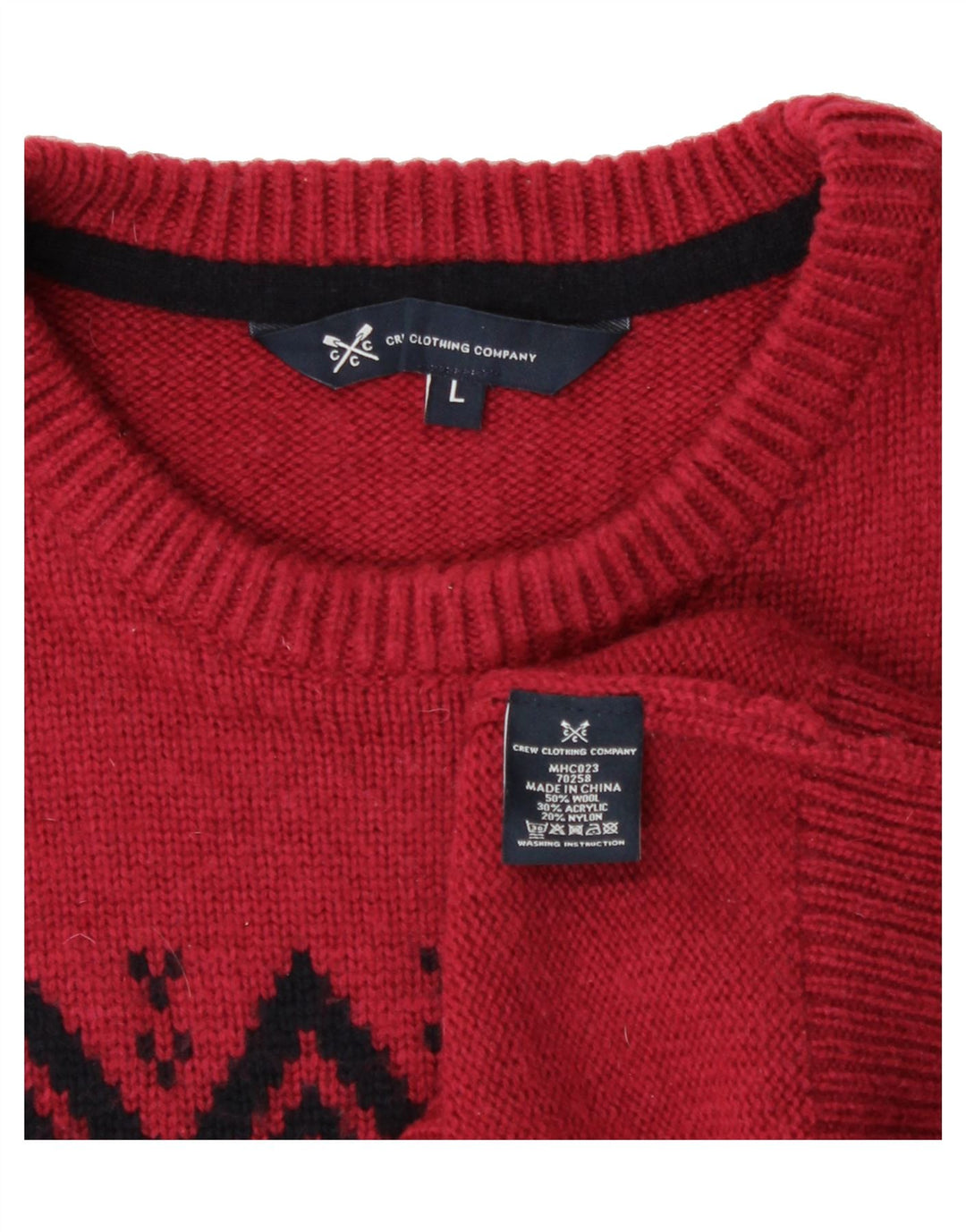 CREW CLOTHING Mens Crew Neck Jumper Sweater Large Red Argyle/Diamond Wool Vintage Crew Clothing and Second-Hand Crew Clothing from Messina Hembry 