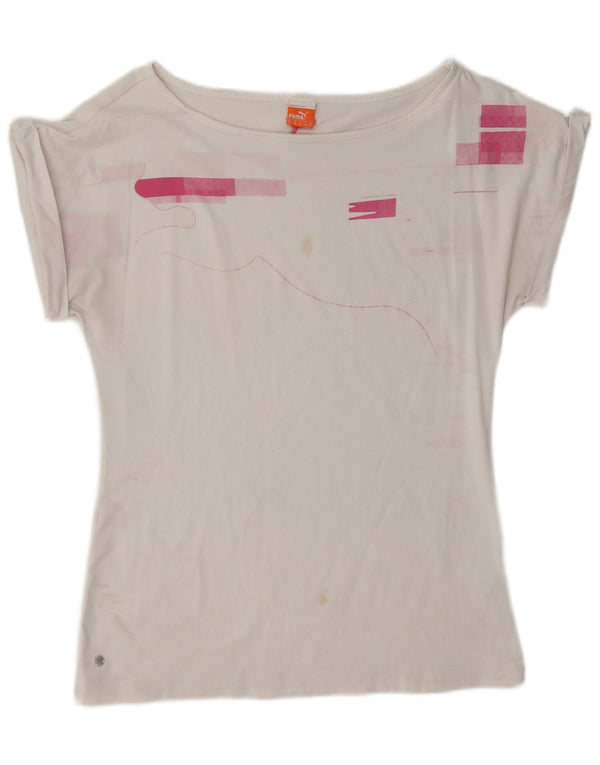 Puma Γυναικείο T-Shirt Top UK 12 Μεσαίο λευκό γεωμετρικό βαμβάκι