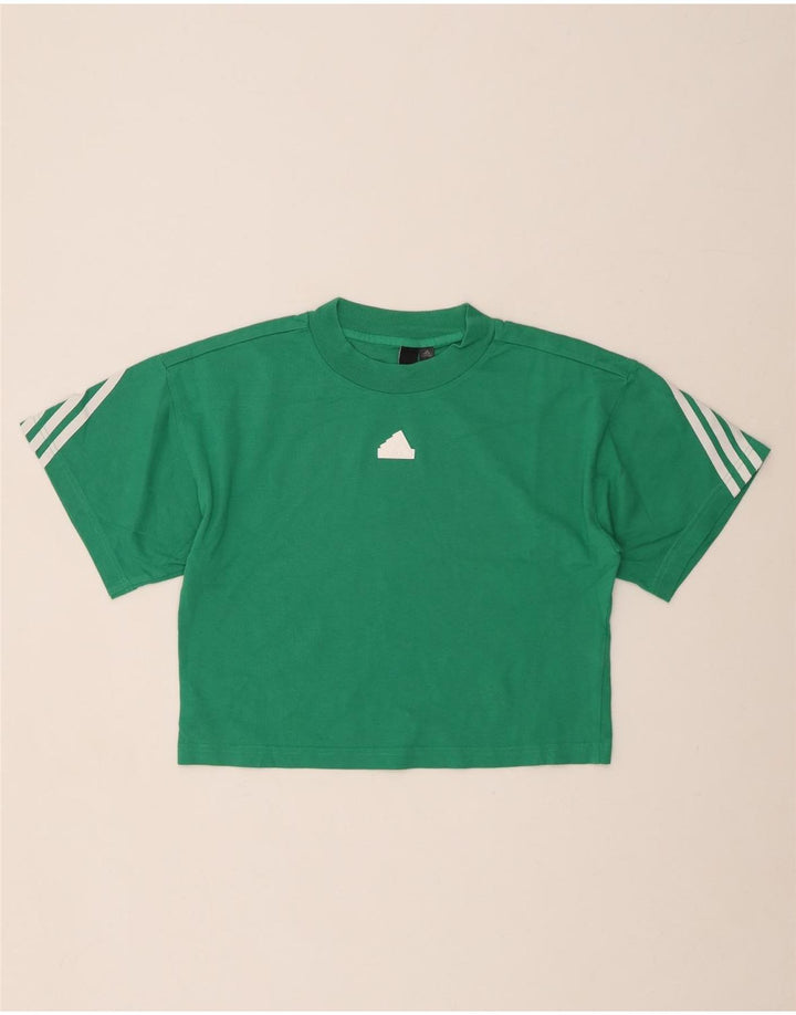 Γυναικείο T-Shirt ADIDAS Oversized Crop Top UK 4/6 XS Πράσινο βαμβακερό