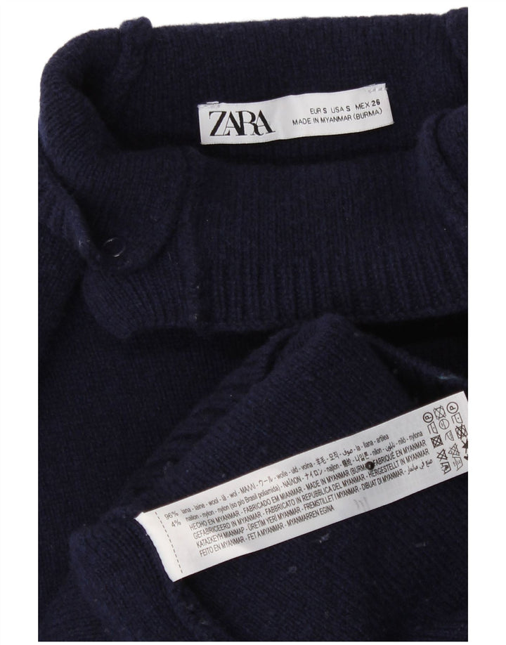 Zara Γυναικείο πουλόβερ με λαιμό χελώνα UK 10 Small Navy Blue Wool