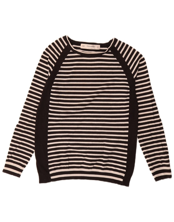 Zara Γυναικείο πουλόβερ με λαιμόκοψη UK 14 Large Μαύρο ριγέ