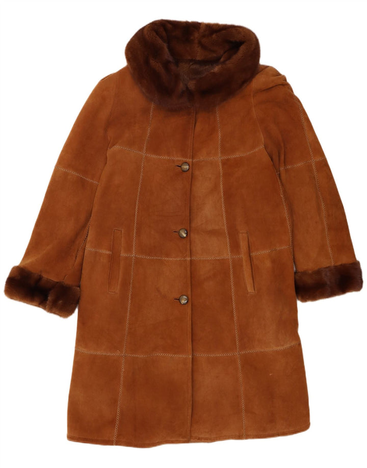 Vintage Γυναικείο Παλτό Shearling IT 46 Δερμάτινο Μεγάλο Καφέ
