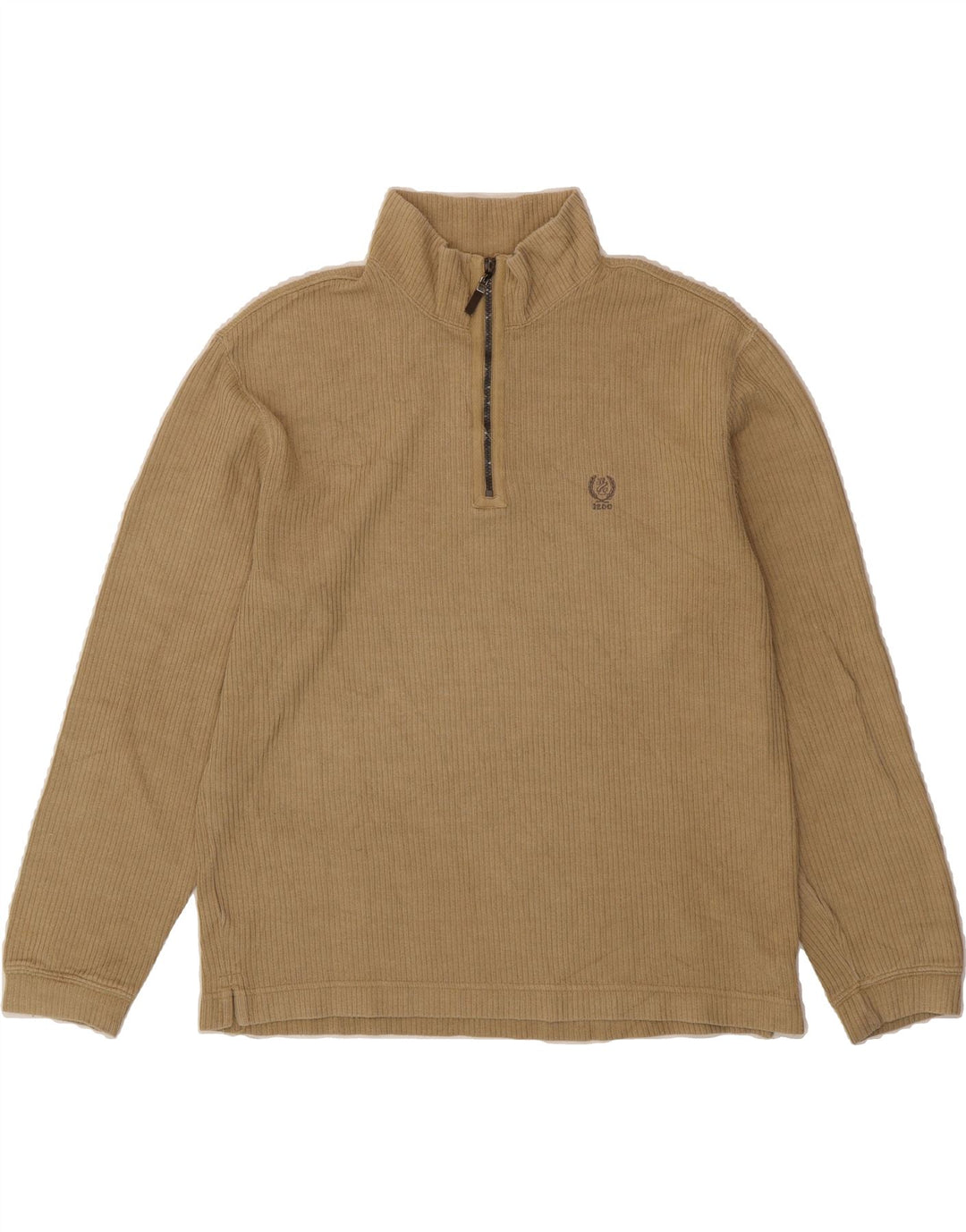 IZOD Mens Zip Neck Top Long Sleeve Medium Beige Cotton Vintage Izod and Second-Hand Izod from Messina Hembry 