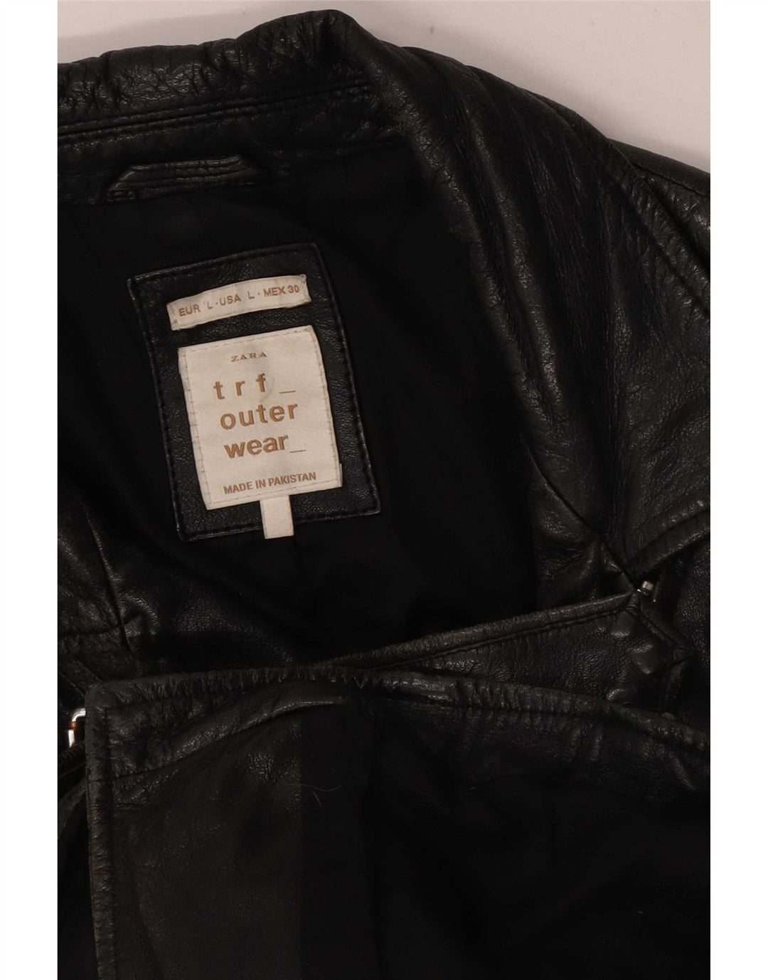 Zara Γυναικείο Δερμάτινο Μπουφάν Biker UK 16 Large Μαύρο