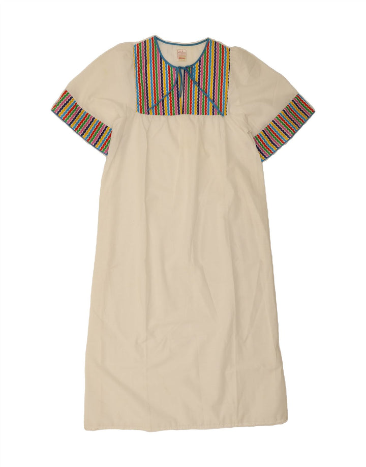 VINTAGE Womens Basic Dress UK 12 Medium White Striped Polyester Vintage Vintage and Second-Hand Vintage from Messina Hembry 