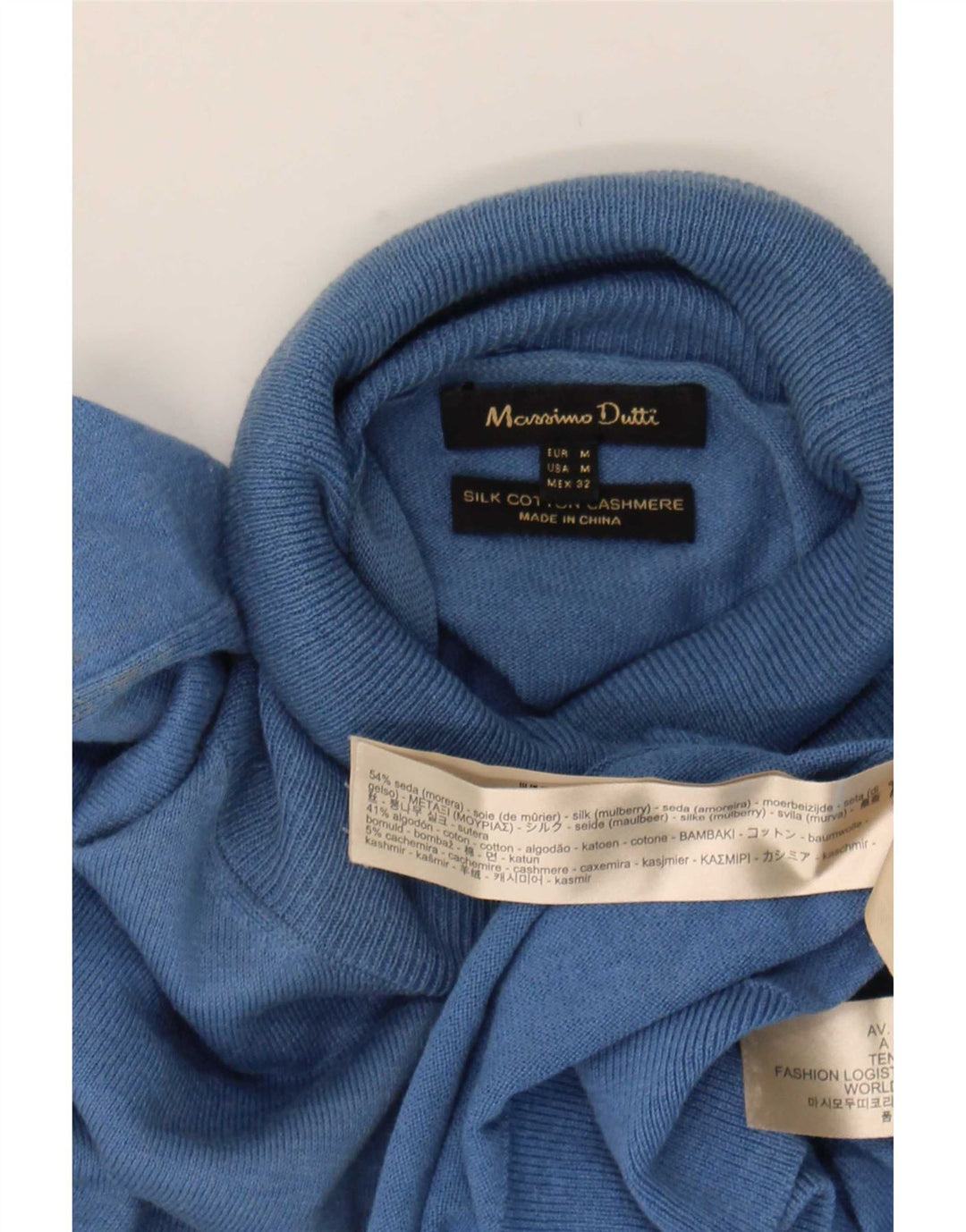 Massimo Dutti Γυναικείο πουλόβερ με ρολό λαιμόκοψη UK 14 μεσαίο μπλε μεταξωτό