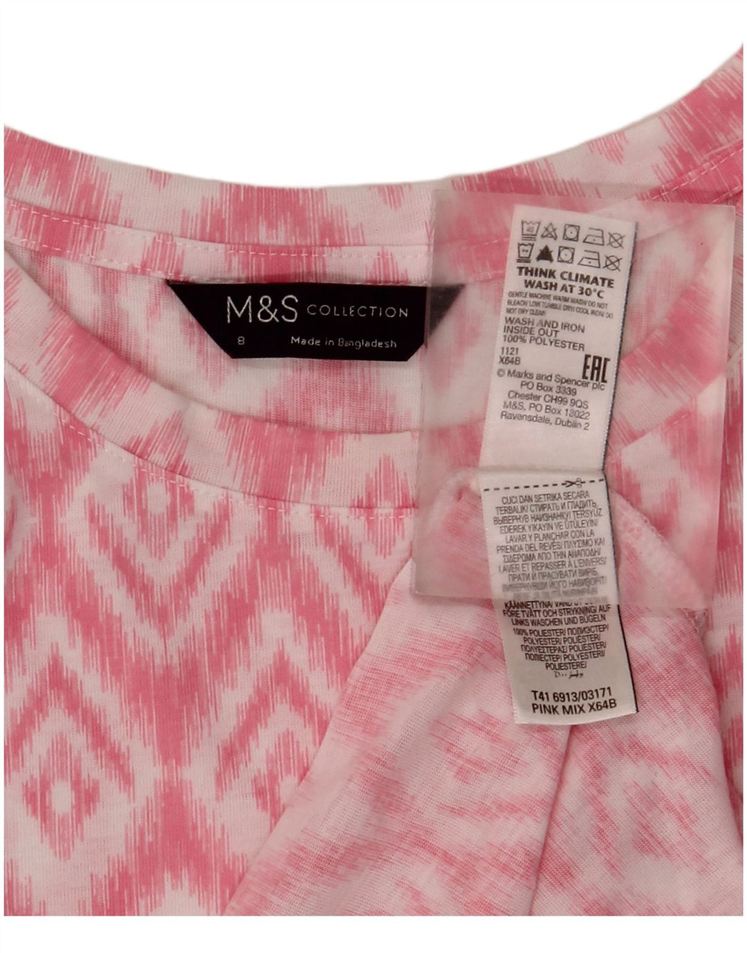 Marks & Spencer Γυναικεία Αμάνικη Μπλούζα Τοπ UK 8 Small Pink Ikat Polyester