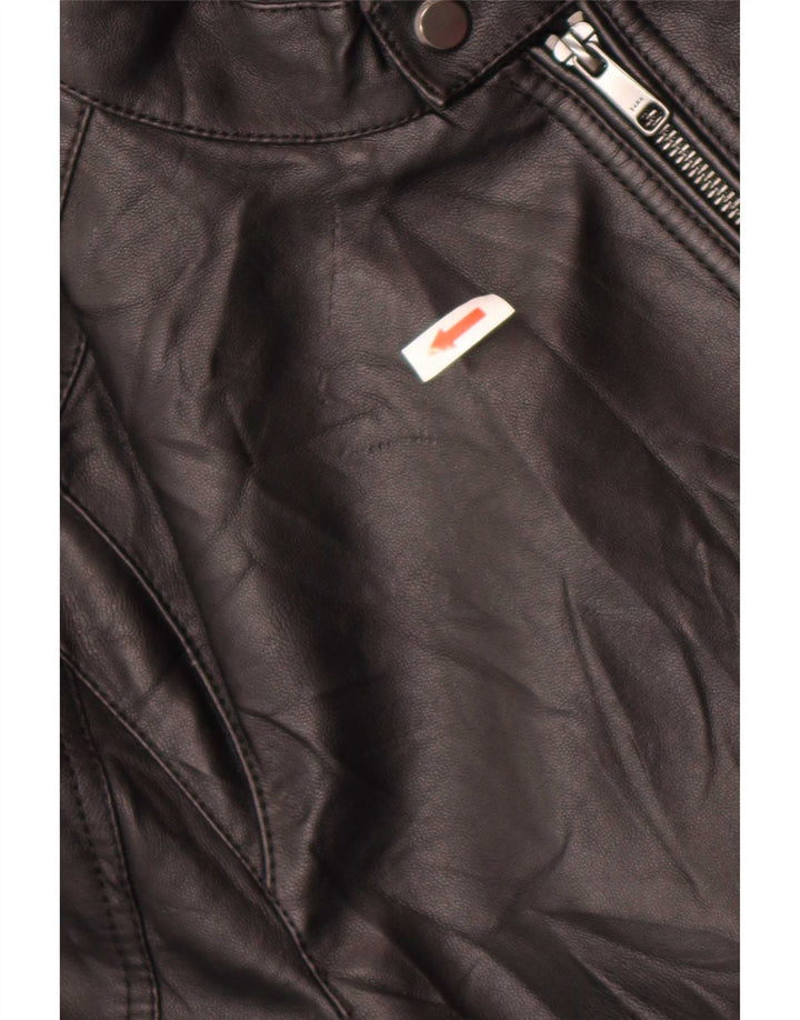 Zara Ανδρικό Faux Leather Bomber Jacket UK 40 Large Black Polyester