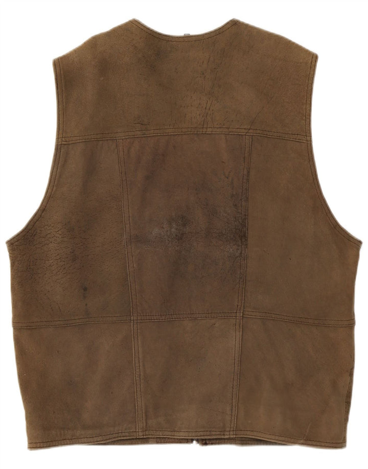 Vintage Mens Suede Utility Gilet UK 38 Medium Brown
