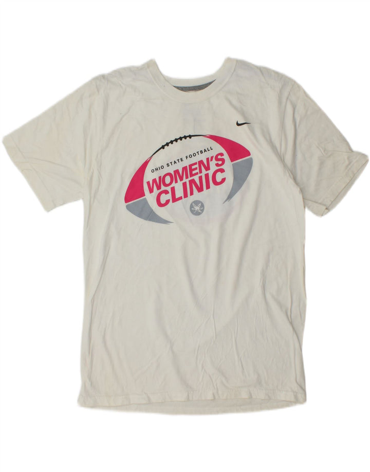 Γυναικείο γραφικό μπλουζάκι NIKE τοπ UK 14 μεσαίο λευκό βαμβακερό