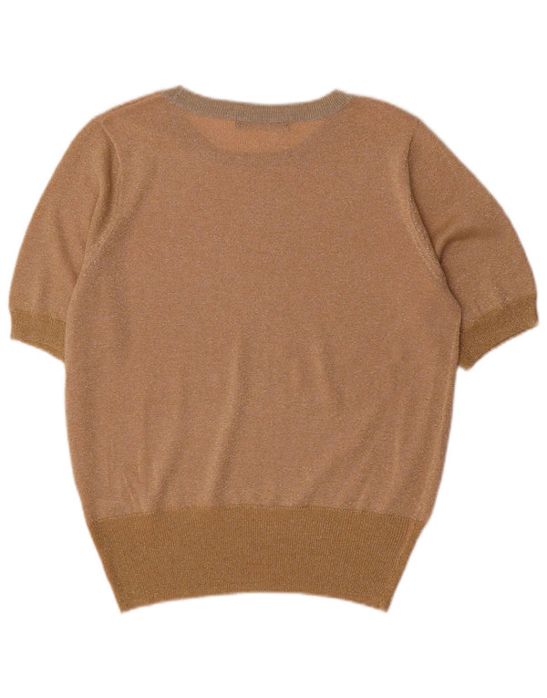 Marks & Spencer Γυναικείο πουλόβερ με λαιμό σκάφος UK 14 Medium Gold Flecked