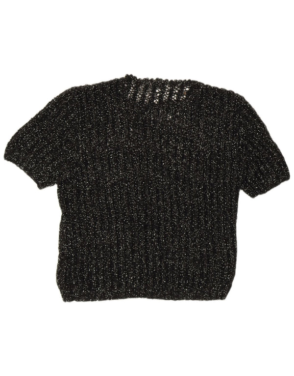 Vintage γυναικείο κοντομάνικο πουλόβερ με λαιμόκοψη UK 12 μεσαίο μαύρο