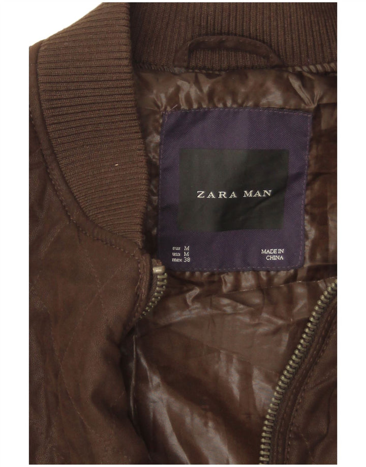 Zara Ανδρικό καπιτονέ Bomber Jacket UK 38 Medium Brown Polyester